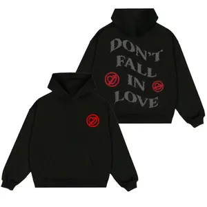 Don’t Fall In Love Hoodie, Black Streetwear Graphic Hoodie, Soft Cotton Pullover, Trendy Aesthetic Unisex Sweatshirt