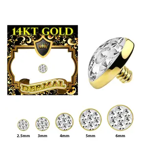 16G Solid Gold Internally Threaded Paved CZ Anchor Tops Dermal Piercings Jewelry - Sold Individually