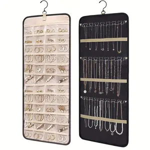 Jewelry Hanging Display Bag - Wall-Mounted Jewelry Storage Box with Earring Ring & Necklace Bracket for Wardrobe and Christmas Organiser