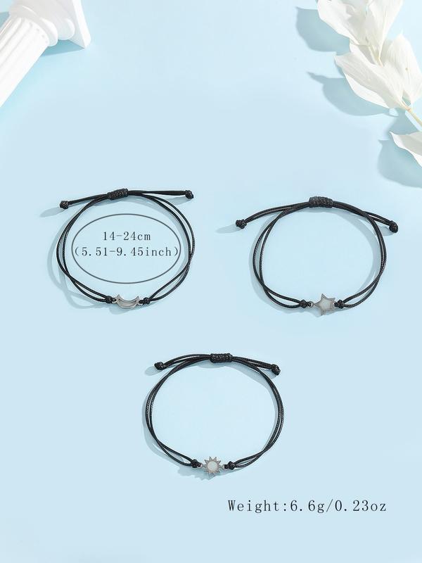 3 Pcs Bracelet Set Glow-In-The-Dark Moon Star Bracelets, Simple Fashion Handwoven Gift Wristbands, Perfect for Gifts and Daily Wear