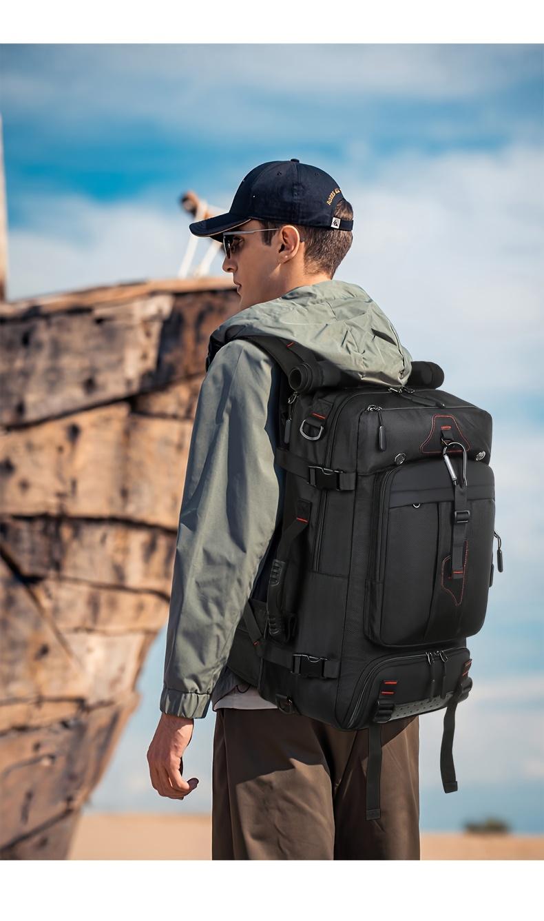 Travel Backpack, Portable Backpack, Large Capacity Duffel Bag Men's Outdoor Expandable Convertible Boarding Duffel Backpack, Black 80L Hiking Bag, Fit 17 Inch Laptop, Suitable for Outdoor Travel Work Business