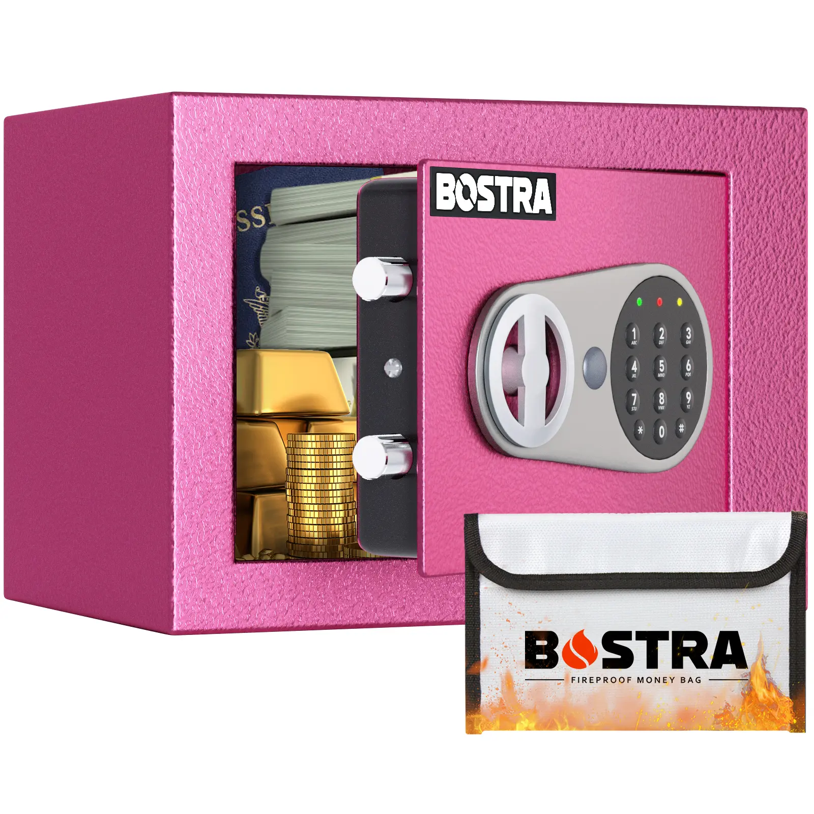 Bostra Small Safe Box, 0.23 CuFt Mini Safe with Fireproof Waterproof Money Bag & Built-in LED Light, Smart Digital Lock Safe with 2 Emergency Keys for Cash, Passport, Jewelry  #SummerVibes
