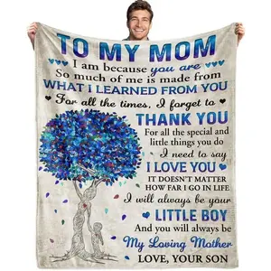Gifts for Mom from Son, Romantic Birthday Gifts from Son to My Mom Flannel Blanket for Mama from Son Mother Day Birthday Presents for Mom Soft Throw Blanket 60"*50"
