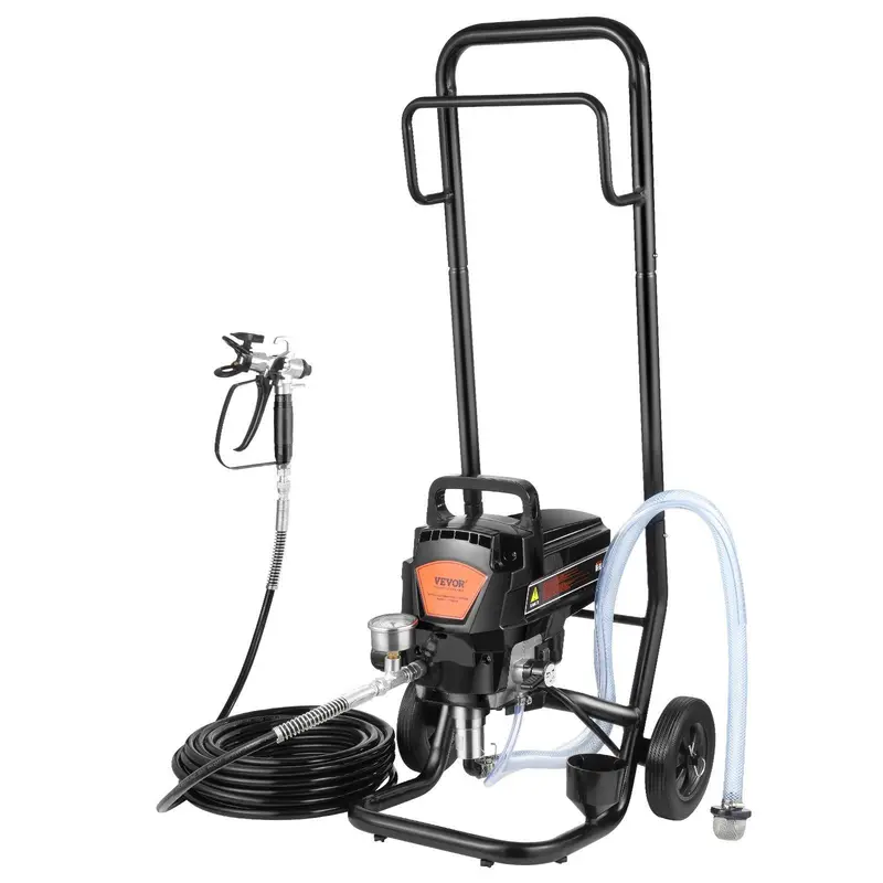 VEVOR Stand Airless Paint Sprayer, 950W 3000 PSI Electric Model with Cart, Infinite Speed Control, Detachable Pump Body, Fan-Shaped Atomization, Fine & Even Painting, Adjustable Flow Rate, Eco-Friendly Tool with Extension Pole for Home Interior/Exterior