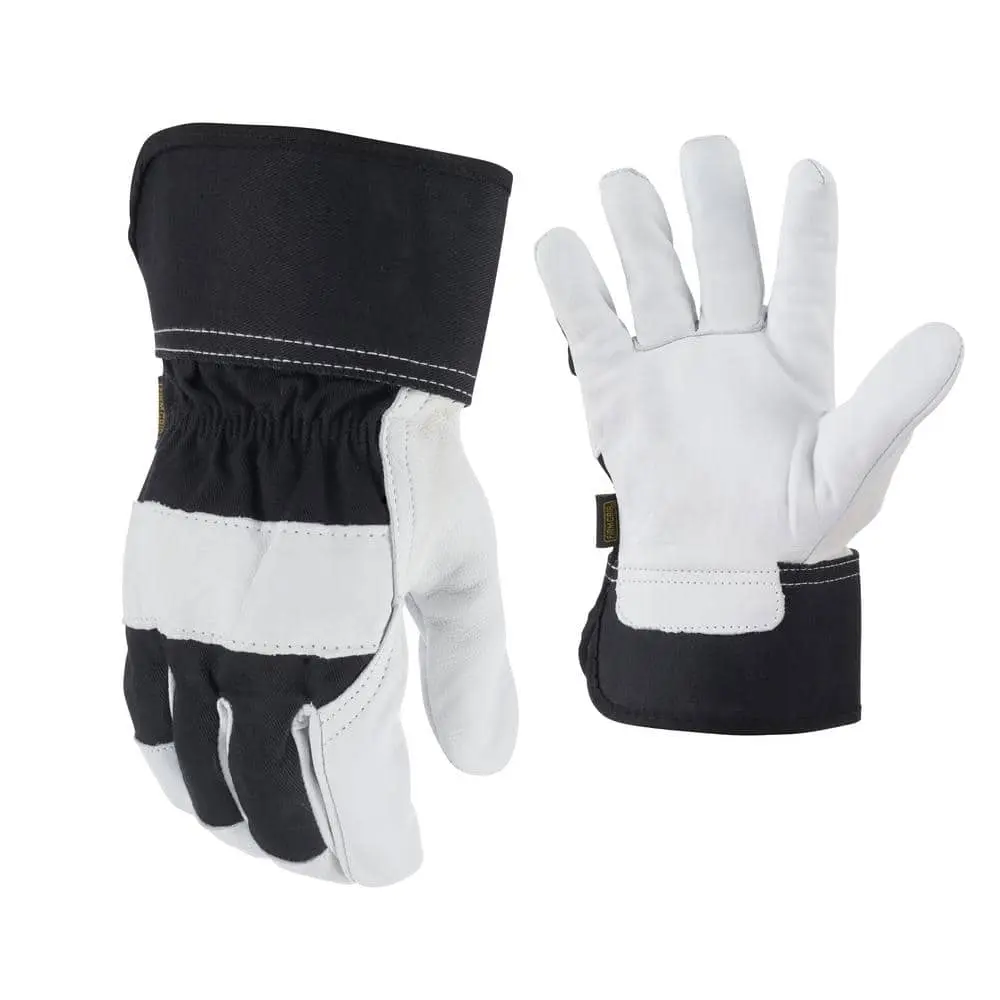 Large Goatskin Leather Work Gloves for Men - 100% Goatskin Palm, Durable Denim Back, Extended Safety Cuff, ANSI/ISEA Cut Rating Not Rated
