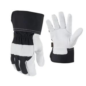 Large Goatskin Leather Work Gloves for Men - 100% Goatskin Palm, Durable Denim Back, Extended Safety Cuff, ANSI/ISEA Cut Rating Not Rated