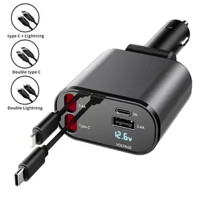 4 in 1 Retractable Car Charger,Car Accessories,2 Fast Cables&Dual Port Compatible with iPhone 16/15/14/13/12/iPad,Samsung,magnetic Cellphone charger