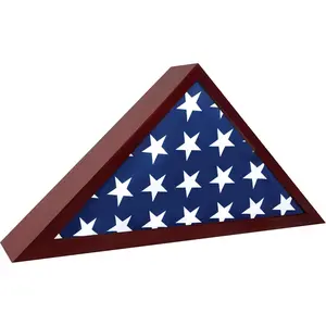 Solid Wood Military Flag Display Case Shadow Box for Folded 5'x9.5' American Veteran Burial Funeral Flag with Polished Plexiglass