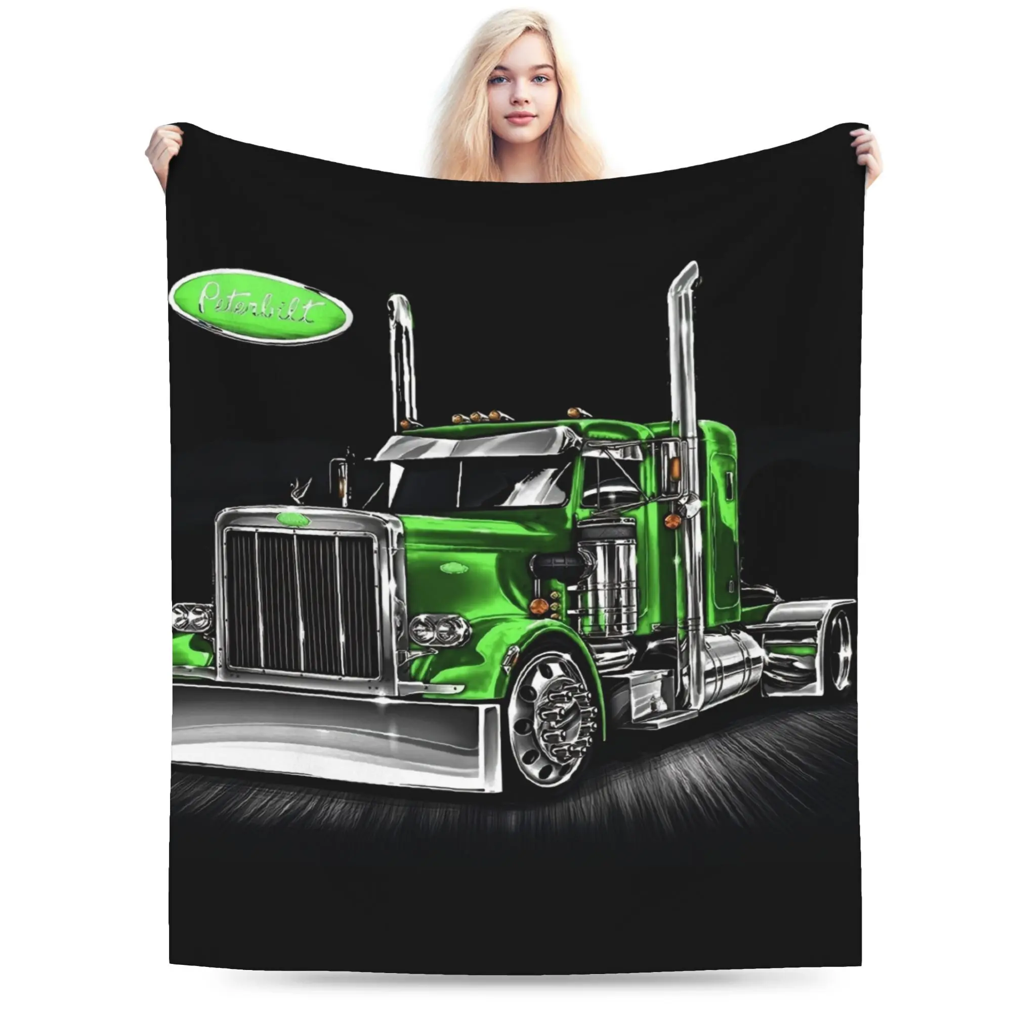 Peterbilt Themed Flannel Throw Blanket Ultra Soft Warm Comfortable Multi Purpose 60x50 in for Living Room Travel
