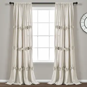 Lush Decor Darla Single Window Curtain Panel - Sold Individually - Craft Flower Ruched Ruffles Microfiber 40 Inches Wide Light Filtering Privacy Curtains