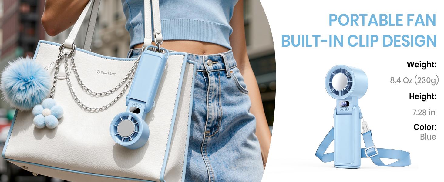 Benazcap Portable Handheld Turbo Fan 1-199 Speed Adjustable LED Display High-Power Motor Rechargeable Battery 4 IN 1 Pocket Design Mini Fans for Indoor Outdoor Travel Work Grey Purple