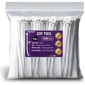 1000pcs 8Inch Nylon Zip Ties, 50 Pounds Tensile Strength, Industrial Grade, White Cable Tie Zip, UV Resistant,Heavy Duty,for Home,Garden Trellis,Office,Garage and Workshop