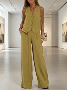 Women's 2 Piece Vest and Pants Set Patchwork Waistcoat Business Casual Summer Workwear Memorial Day Outfit