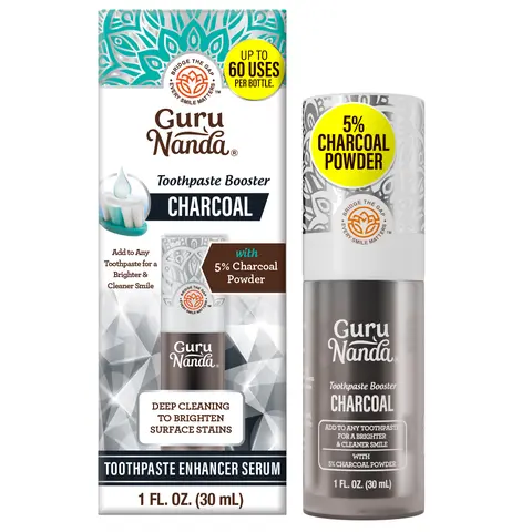 GuruNanda Charcoal Toothpaste Booster with 5% Charcoal Powder – Add to Toothpaste for Whitening, Fluoride-Free, Peroxide-Free Formula, Up to 60 Uses