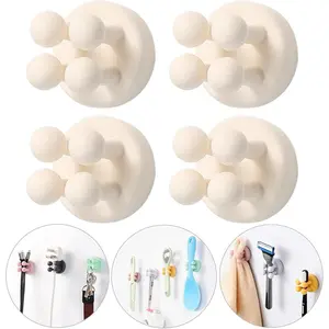 4 count Self-adhesive Hooks Holders - Mounted to Wall Mirror for Clipping & Hanging  Razor Towel Key Plug , Utility Holder for Kitchen Bathroom Home Office Dorm Room Essentials