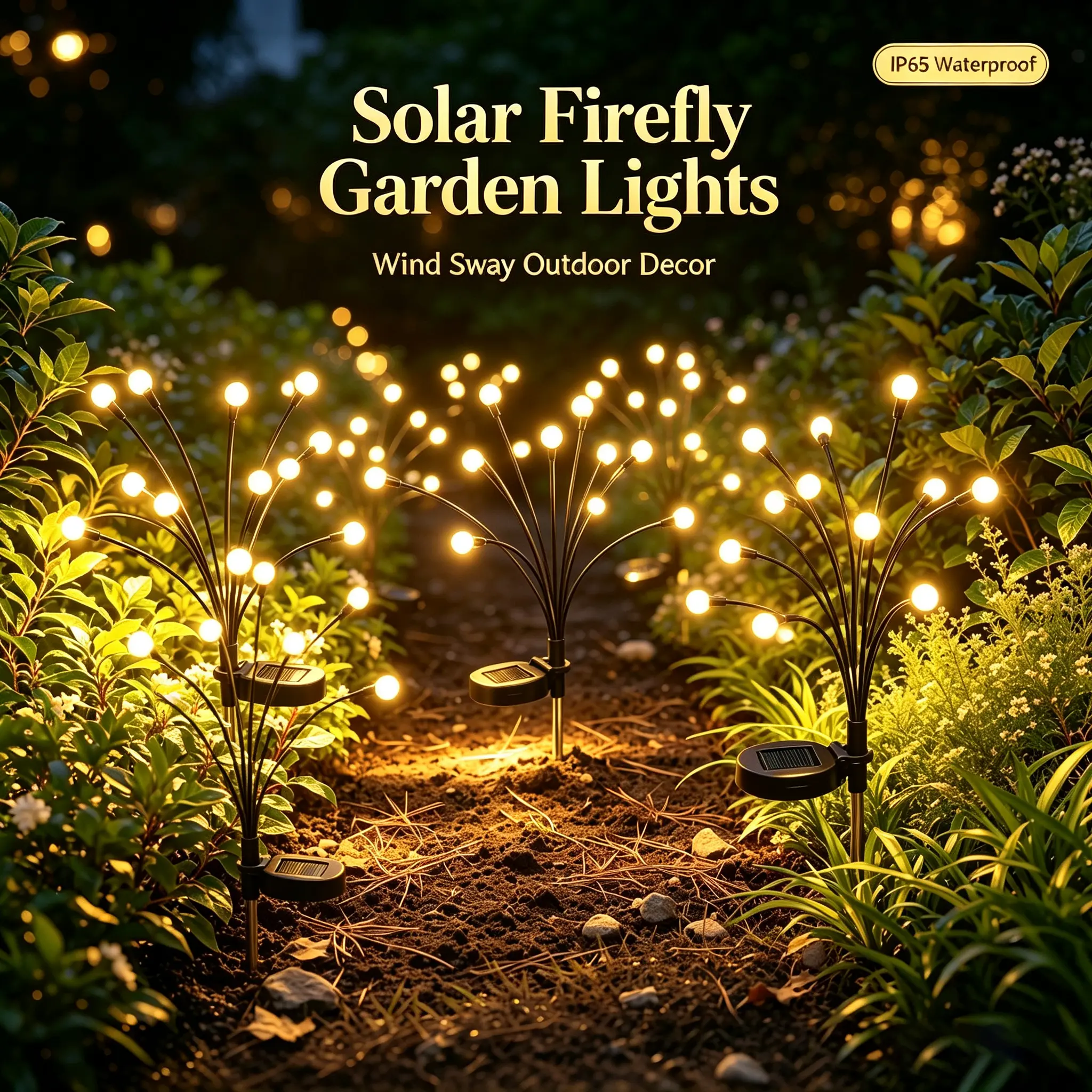 Solar Firefly Garden Stake Lights - Solar Outdoor Lights with Warm Glow, Wind-Sway Design, IP65 Waterproof, Auto On/Off, Outdoor Decor for Yard Pathway Patio