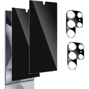Compatible for Samsung Galaxy S24 ultra privacy screen protector and camera lens protector support fingerprint unlock 9H tempered glass black anti-spy screen protector film 2 + 2 pack