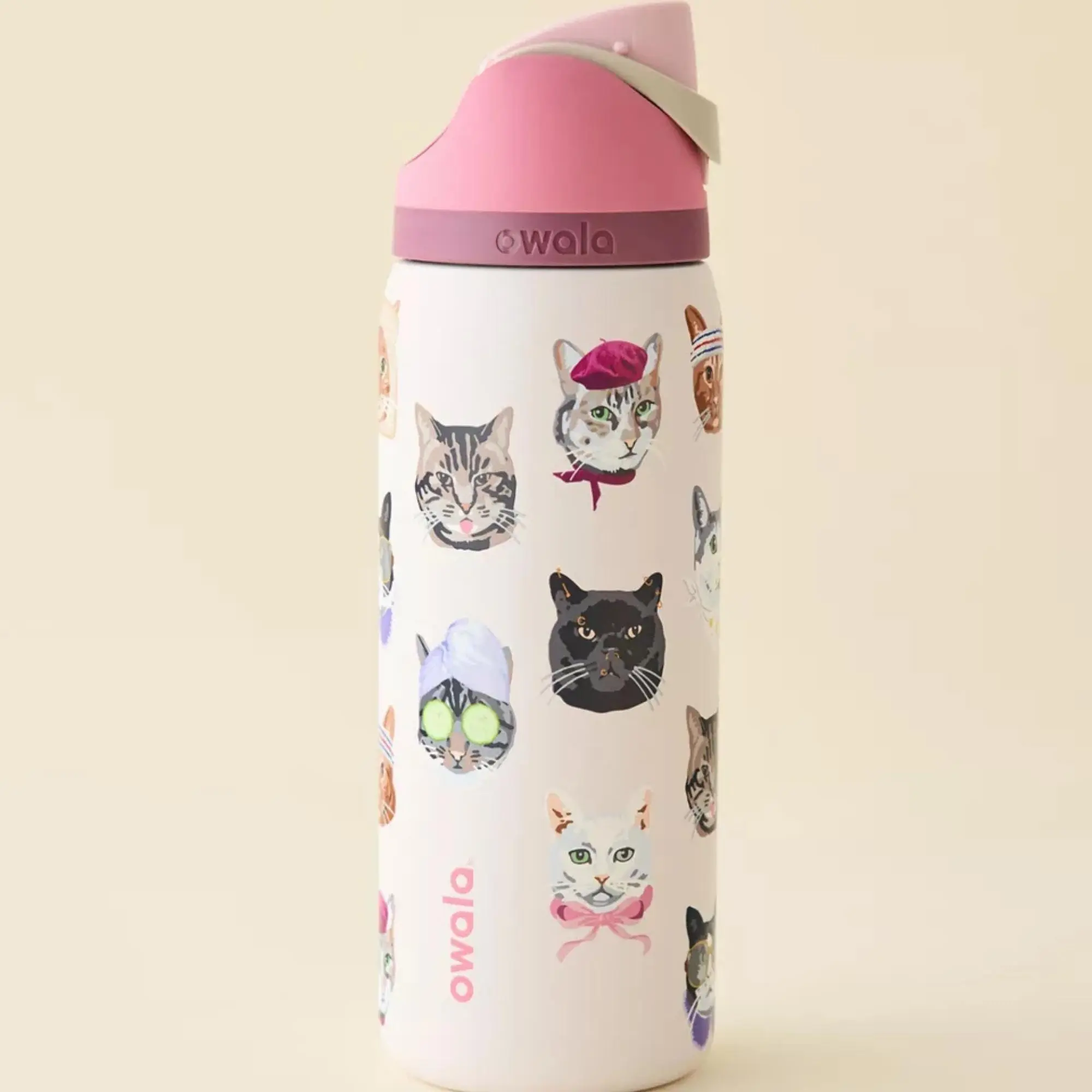 Owala UO Exclusive Cat Collage FreeSip 32 oz Water Bottle Limited Edition Stainless Steel Insulated Bottle with Straw, Leak-Proof Lid, New in Box