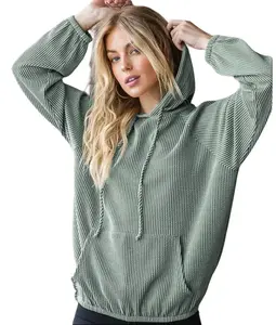 Hoodies for Women Casual Long Sleeve Textured Knit Loose Drawstring Hooded Sweatshirt with Pocket