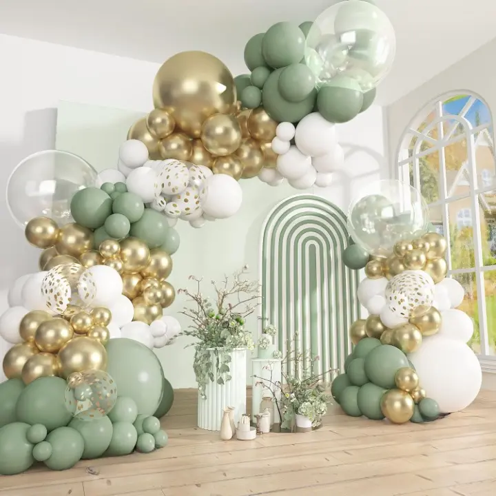 149Pcs Sage Green White Gold Balloon Garland Kit with Confetti Arch for Wedding Birthday Party Decor