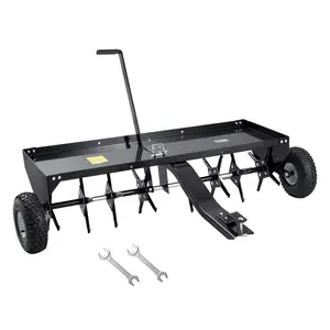 VEVOR Tow Behind Plug Aerator, 48-Inch Tow Behind Lawn Plug Aerator with Universal Hitch, Pull Behind Aerator with Iron Spikes Alternately Arranged, Lawn Aerator Tow Behind for Gardens, Lawns, Farms