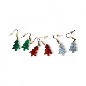 Sparkle Tree Earrings - Festive Glitter Design Christmas Tree Earrings for Holiday Style and Fun Stocking Stuffer Gift
