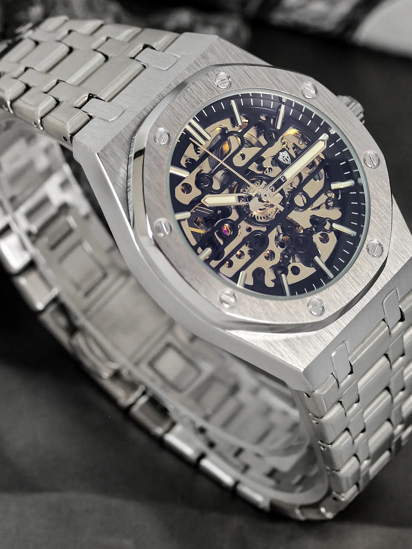 A new men's stainless steel wristwatch waterproof hollowed out luminous oak high-end fashionable fully automatic mechanical watch Luminous Dial Water Resistant Watch