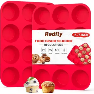 2 Pack Silicone Muffin Pans for Baking & Cupcake Pan - 12 Cup Regular Size Silicone Molds, BPA Free Egg Bites Mold