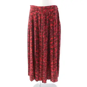 Pre-owned Valentino Silk Small Leather Goods Lip Print Pleated Skirt Red