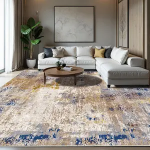 Plush Retro Abstract Rug - Cashmere-Like Soft & Machine Washable, Non-Slip Statement Piece for Living Room & Bedroom | Luxe Feel--S