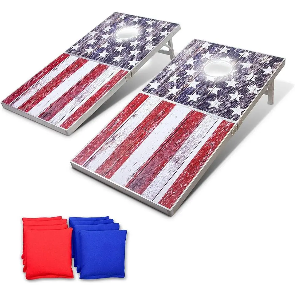 GOSPORTS 4'x2' Aluminum Frame LED Cornhole Game Set, Foldable High Strength MDF Surface Boards, Portable Lawn & Outdoor Beanbag Game Kit