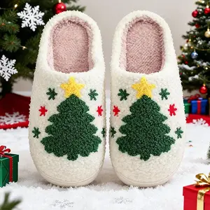 2026 New Christmas Slippers Memory Foam for Women Men, Cozy Plush Warm Non-Slip Holiday Slides with Santa Reindeer Designs Indoor Outdoor