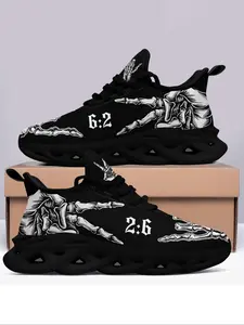 Men's Skeleton Hand Print Lace Up Low Top Sneakers, Casual Comfortable Breathable Sports Running Shoes, Male All-match Round Toe Shoes for Daily Wear, Running Athletic Shoes