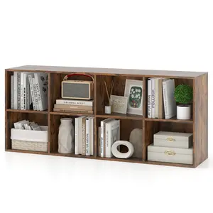 COSTWAY - 8-Cube Bookcase Bookshelf with 2 Anti-Tipping Kits Storage Organizer-Rustic Brown