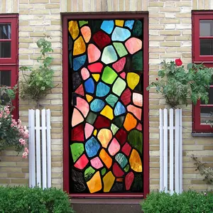 2pcs Vintage Church Style Stained Glass Window Stickers Static Cling No Glue Self Adhesive Decorative Film Translucent Opaque Glass Door Decals for Living Room Bedroom Bathroom Removable Window Clings