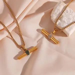 The Balance Bar Necklace - Gold-Tone Stainless Steel Minimalist Pendant with Crystal Accent Adjustable 16" Chain Hypoallergenic & Waterproof for Everyday Wear