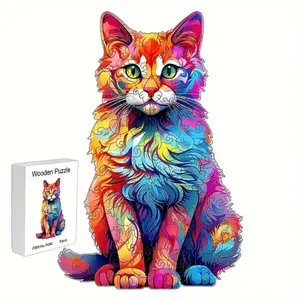 Adult wooden puzzle, decorative painting puzzle puzzle toy puzzle game, 3D wooden puzzle gift set, Yangmu (cat) children's and teenagers' intellectual development hands-on div alien figure animal puzzle