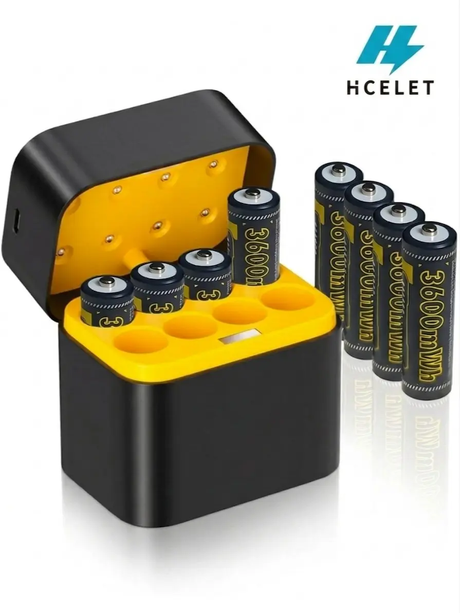Hcelet 8-Pack Rechargeable AA Battery Packs with Smart Charger - 1.5V Constant Output, 3600mWh High Capacity, 2000+ Cycles, Fast Charging for Xbox Controllers, Cameras, Portable Power Solutions, Small Power Banks, Rechargeable Battery Packs