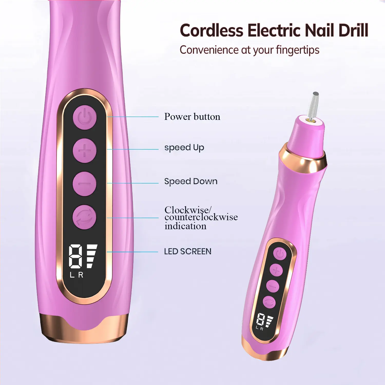 HengYuaoler Cordless 6-Speed Nails Drill - Professional Electric Nails File for Thick Nails & Toenails with 12 Professional Bits Cutics, Ergonomic Grip, and 20000 RPM High Performance Motor Manicure Kit Compact