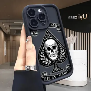 Spade Skull King Case for iPhone 17 Air 16 Pro Max 15 Plus 14 13 12 11 X XS Shockproof Soft Silicone Cover with Advanced Fashion Design