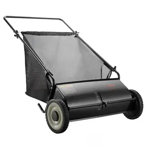 VEVOR Push Lawn Sweeper,26 Inch  Leaf Grass Collector, Strong Rubber Wheels Heavy Duty Thickened Steel Durable to Use with Large Capacity 7 ft Mesh Collection Bag, 4 Spinning Brushes
