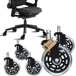 5 Pack Office Chair Wheels Replacement Rubber Wheels Universal Fit 3 Inch Casters Heavy Duty Noise Free for Ergonomic Chairs