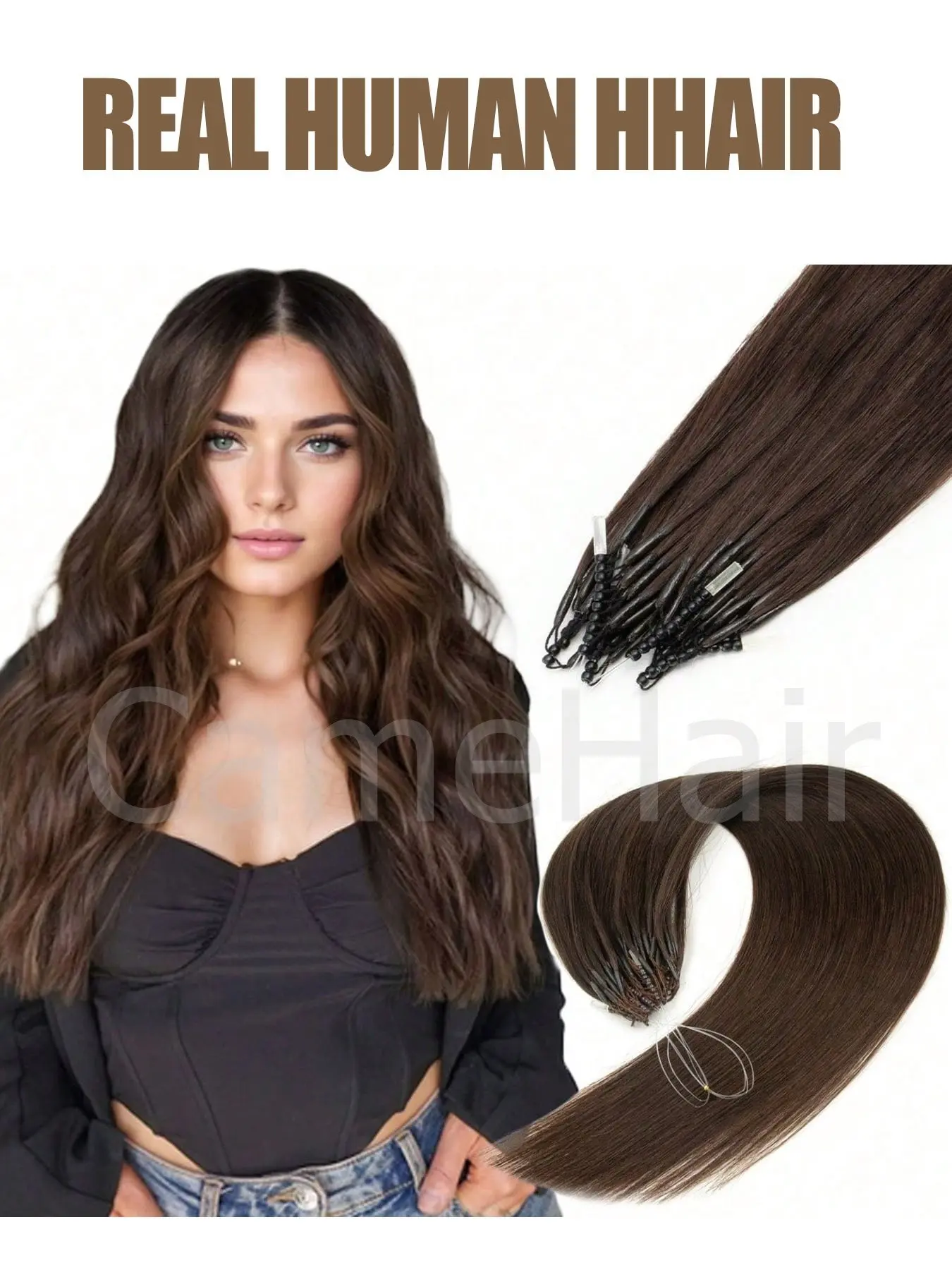 8D Natural Human Hair Extensions - Hand-Tied Professional Stylist Quality Micro Loop Beaded Hair Extensions for Women Straight Texture Durable Easy to Style Hair Extensions For Women Salon Quality Hair darkest brown and blonde Human Hair Micro Loop Beads