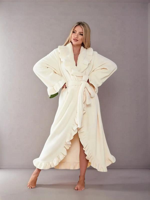 Stack Fall Robe Fall & Winter Fitted Flannel Long Sleeved Robe with Ruffle Hem, Cozy ...