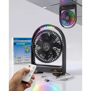 Cruise Fan with Remote Control - Durable Rechargeable , Multi-Color RGB LED Light, Sleep-Friendly  Display & Timer, Magnetically Sticks  Cabin Ceilings and Walls - Easy to Pack