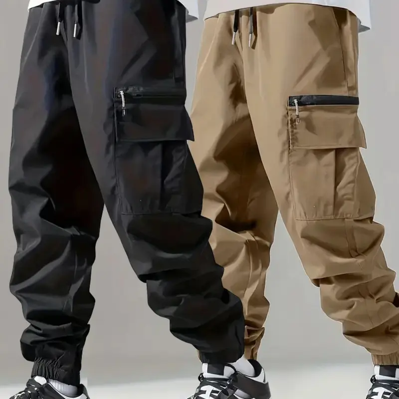 Men's Solid Flap Pocket Drawstring Waist Cargo Pants, Casual Street Style Elastic Waist Trousers for Outdoor Daily Wear, Fashion Men's Bottoms for All Seasons, Casual Streetwear Pants