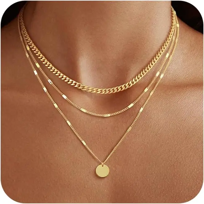 Gold Plated Layering Necklaces For Women Gold Necklace Set, Cuban Link, Snake Chain, Paperclip Layered Chains, Twisted Rope and Twisted Chain, Trendy Layering Necklace