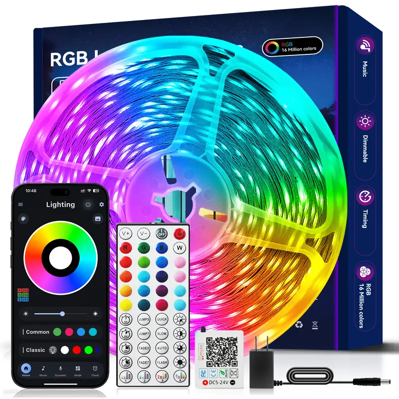 Smart LED Strip Lights Music Sync – RGB Color Changing with Remote and Smart Phone APP Control – for Bedroom, Home, Party Decor