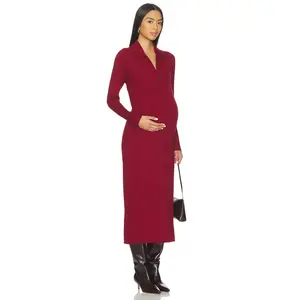 HATCH The Averie Polo Rib Sweater Dress in Cranberry