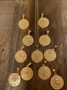 large zodiac coin pendant necklace